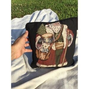 Vintage Santa pillow bear rectangle tapestry Christmas home decor accent sz 12”